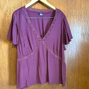Old Navy Lace Trim V-Neck Blouse - Burgundy